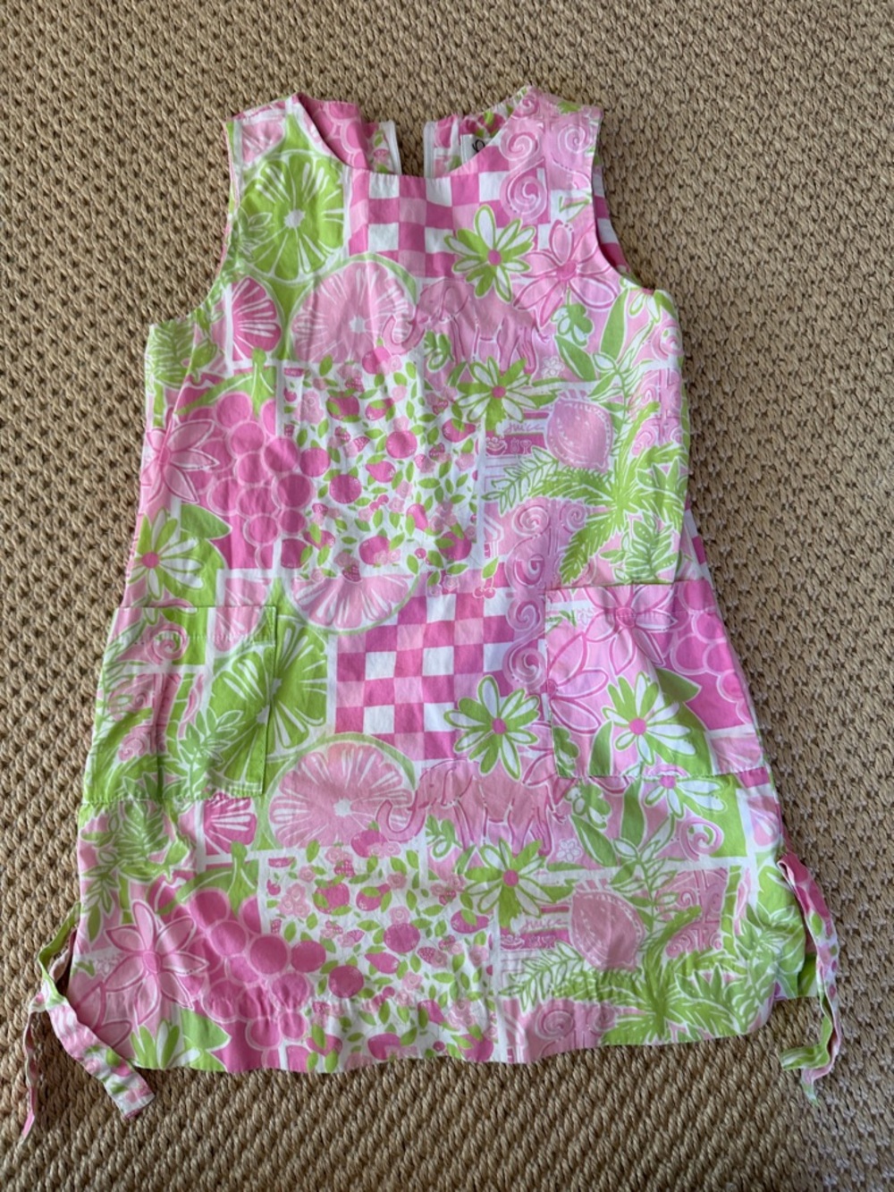 Lilly Pulitzer Pink and Lime Green Patchwork Floral Kids Dress